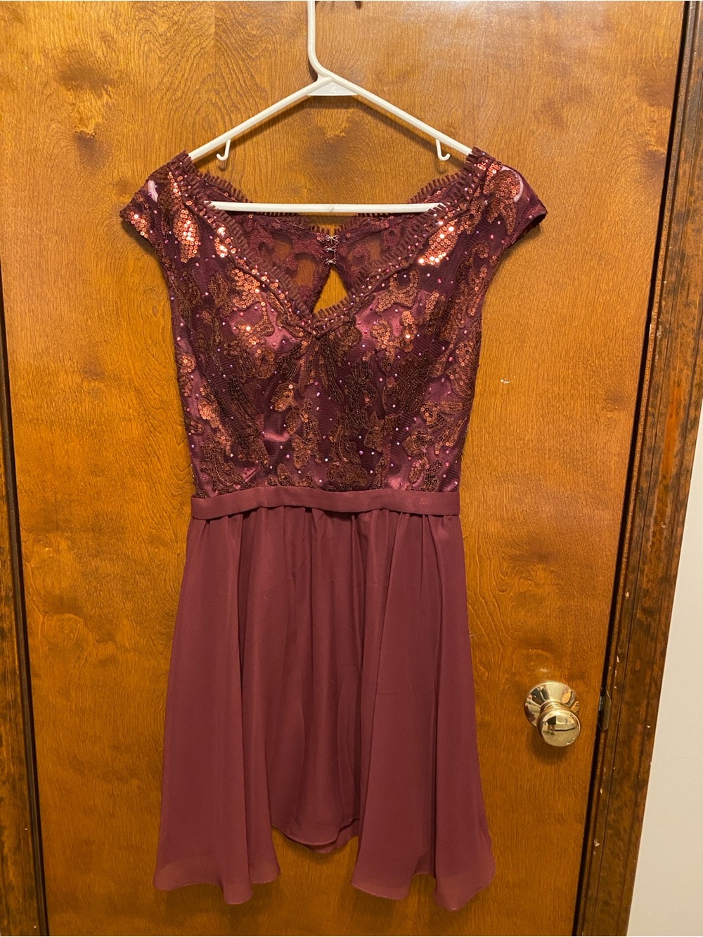 Evening Party Lace & Sequin Burgundy Dress